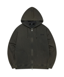 WASHED OG APPLIQUE ZIP UP HOODIE charcoal