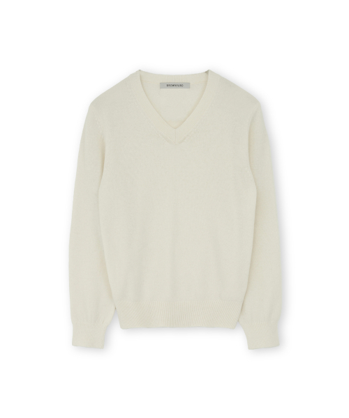 W Extra Super Fine V Neck Knit, Ivory