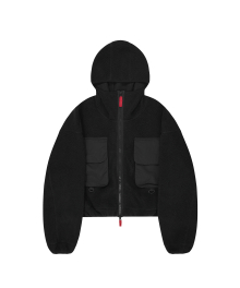 BIG POCKET FLEECE HOODED JACKET - BLACK