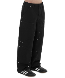 IRREGULAR RIVET CARPENTER PANTS - BLACK