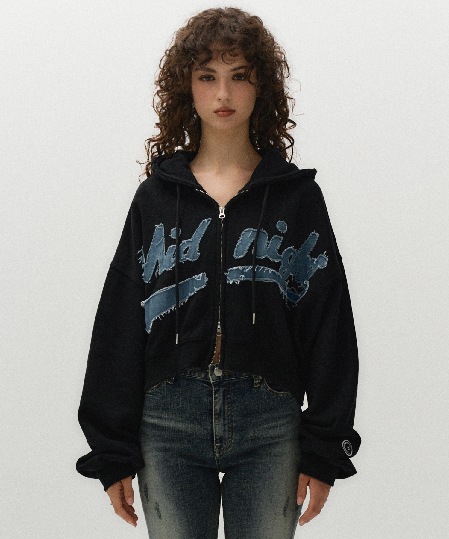 (На флисе) damage hood zip up [black]