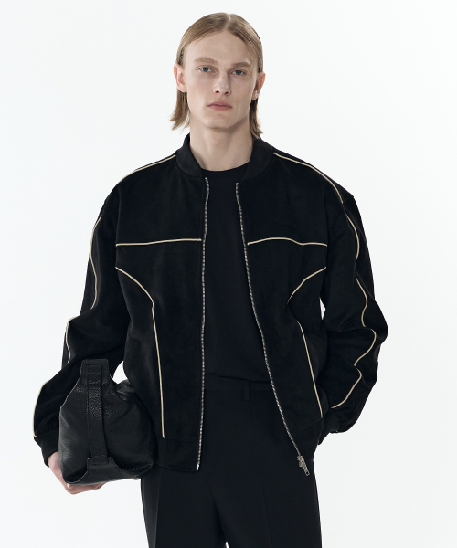 신세틱 레더 파이핑 블루종 자켓