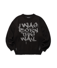 BORN THIS WAY DAMAGED KNIT_BLACK(IK2EFMK602A)