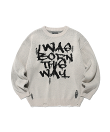 BORN THIS WAY DAMAGED KNIT_BEIGE(IK2EFMK602A)