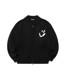 BLUR SMILEY BALL ZIP UP KNIT_BLACK(IK2EFMK682A)