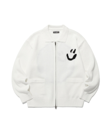 BLUR SMILEY BALL ZIP UP KNIT_WHITE(IK2EFMK682A)