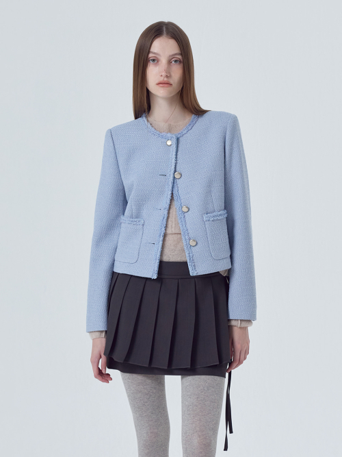 Boucle Trimmed Tweed куртка, Sky Blue