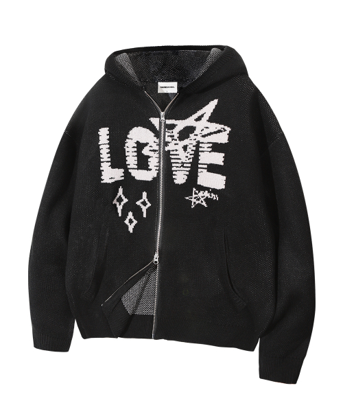 Вязаное худи на молнии Love Star_Black