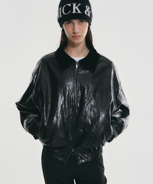 Кожаный бомбер оверсайз NICOLE OVER FIT LEATHER JUMPER_BLACK