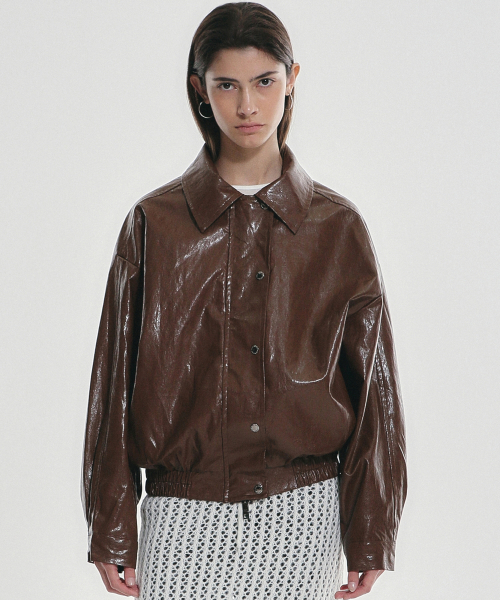 Кожаный бомбер VINTAGE OVER FIT LEATHER JUMPER_BROWN