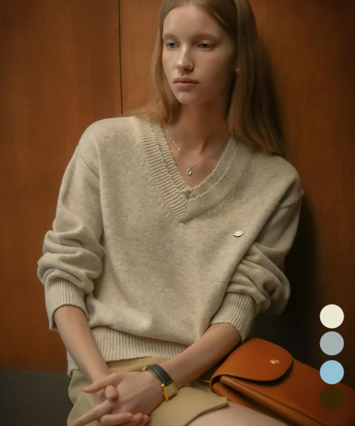 Double rib v-neck шерстяной blended knit_4color