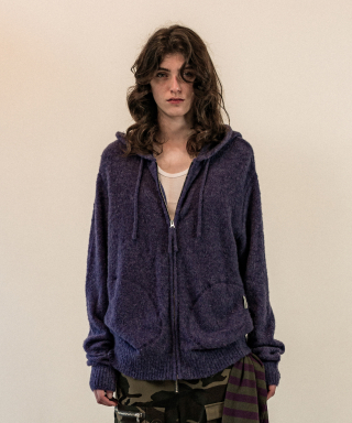 더바이닐하우스(THEVINYLHOUSE) ROUND POCKET KNIT ZIP-UP PURPLE 상품 이미지