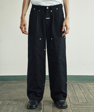 더바이닐하우스(THEVINYLHOUSE) STITCH DOUBLE KNEE PANTS BLACK 상품 이미지