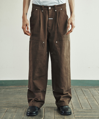 더바이닐하우스(THEVINYLHOUSE) STITCH DOUBLE KNEE PANTS BROWN 상품 이미지