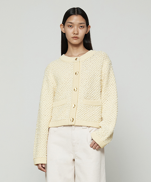 Твидовый кардиган Butterfly Tweed Knit Cardigan [Cream]