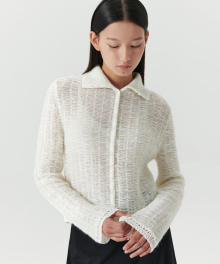 Kid-Mohair Lace Jacquard Cardigan - Ivory