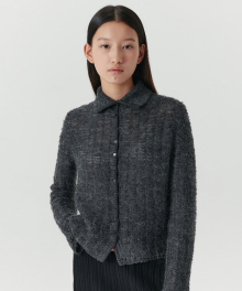 Kid-Mohair Lace Jacquard Cardigan - Charcoal