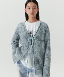 Shimmer Ribbon Knit Cardigan - Stone Blue