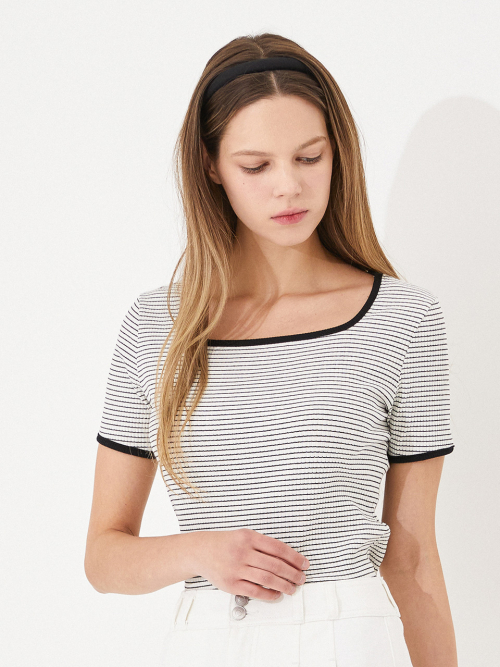 메르시앤에스() Square-Neck Combi T-shirt_SA6STN9 상품 이미지