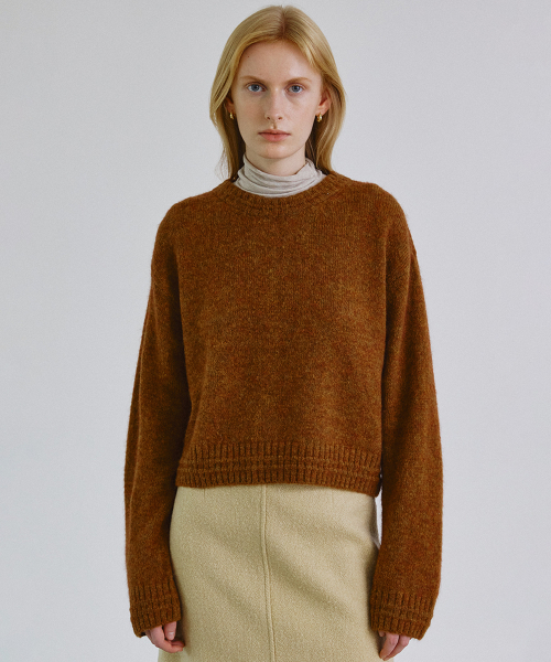 Baby alpaca rib line drop knit_BROWN