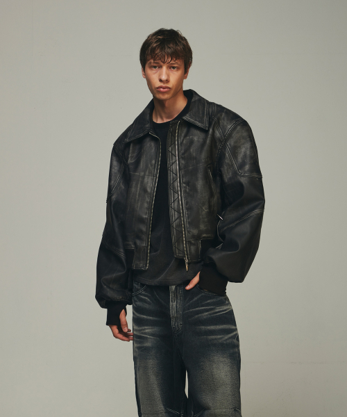 Leather Pauldron Biker Cropped Jacket
