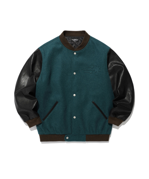 EMBOSSED LOGO WOOL LEATHER VARSITY JACKET_GREEN(NG2EFUB930A)