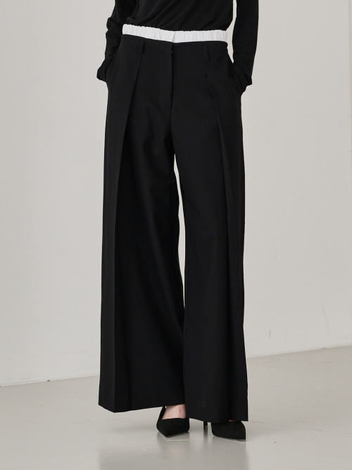 Double Waist Wool Pants - Black