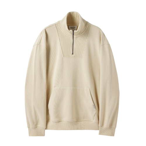 DIAGONAL JACQUARD HALF ZIP SWEAT T-SHIRT - BUTTER (P244USW433)