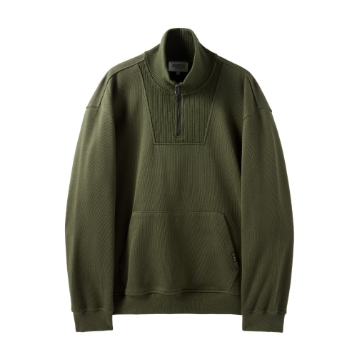 DIAGONAL JACQUARD HALF ZIP SWEAT T-SHIRT - OLIVE (P244USW433)