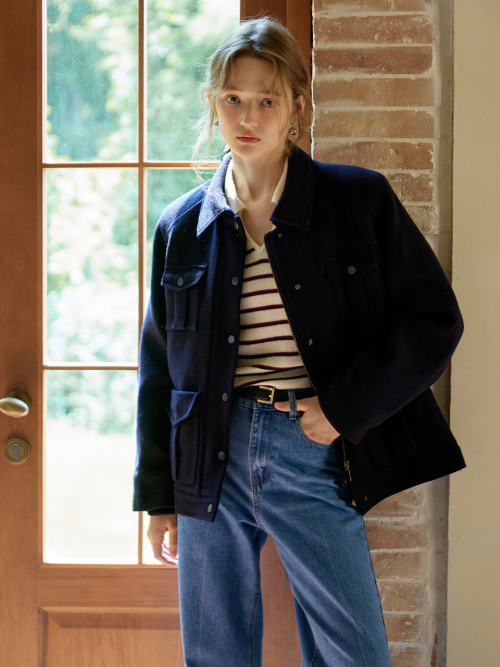EVAN wool bomber jacket_NAVY