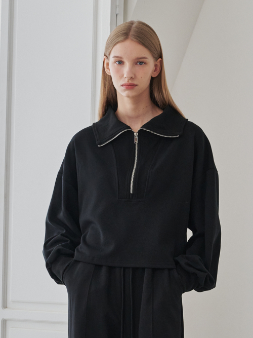 Collar Zip up T-Shirts - Black