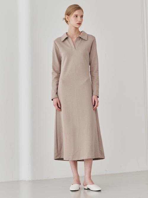 누브 Slim Fit Collar Dress - Beige