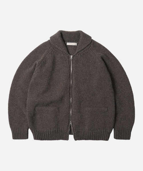 HEAVY COWICHAN ZIP UP CARDIGAN _ SEPHIA