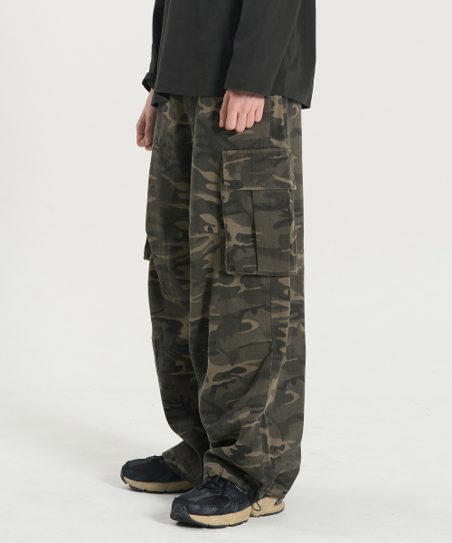 Camo wide cotton pants (DEEP KHAKI)