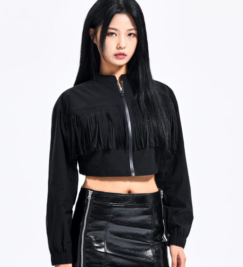 CROP FRINGE JACKET черный