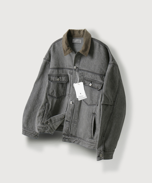 Джинсовая рабочая куртка со строчкой_Washed Gray