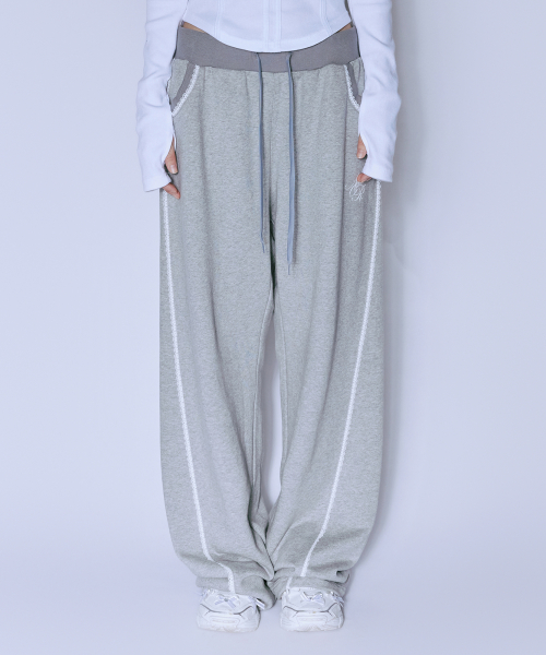 니어노어(NIIER NOR) LACE CURVE SWEAT PANTS_MELANGE GREY