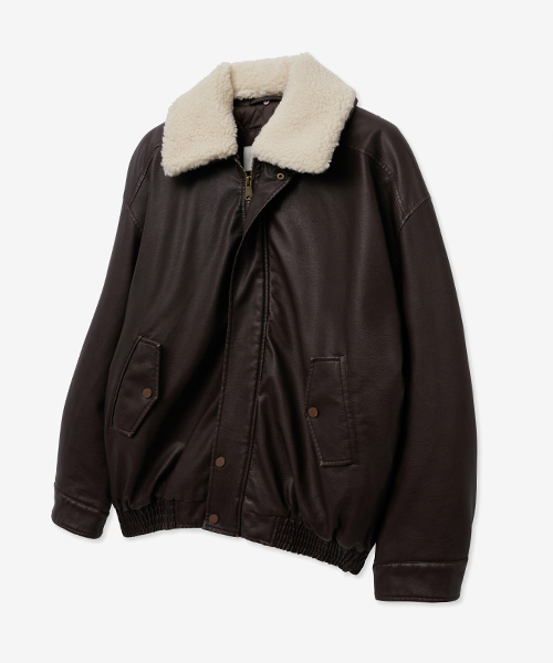 Кожаный пуховик с цигейкой_BROWN
