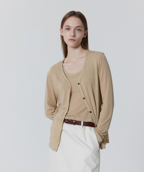 Fleecy Daily Cardigan_Wood ash