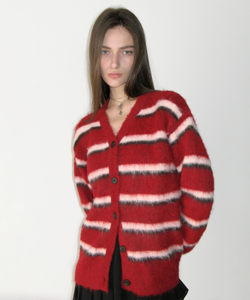 Ворсистый Overfit Cardigan, BURGUNDY