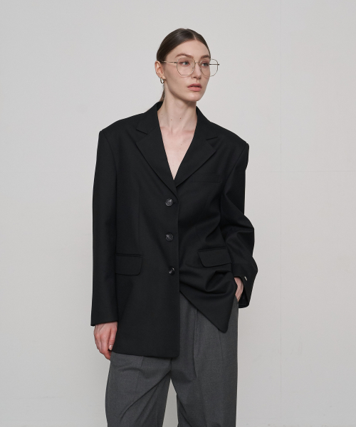 Oversized Wool Single Blazer Чёрный