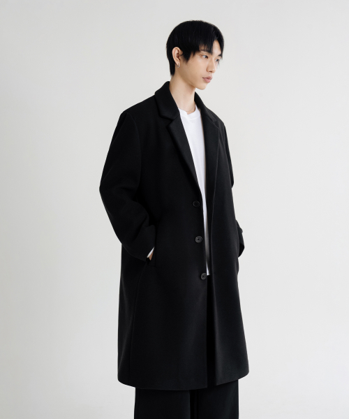 리메인세컨드 울 블렌드 오버핏 싱글 코트 [블랙]