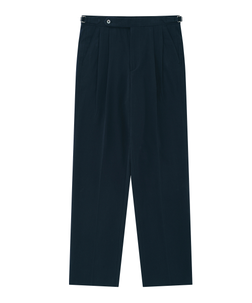 Cotton peach finish 2Pleats relaxed Chino (Navy)