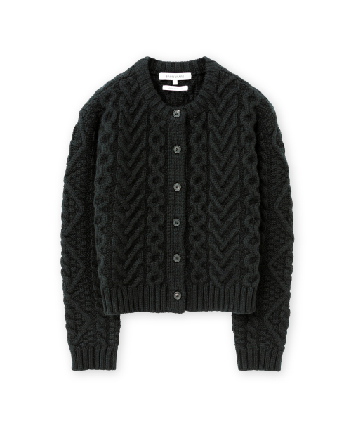 W Fisherman Cardigan, Black