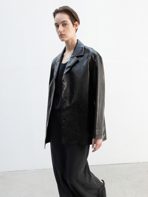 Glazed Faux Leather Jacket_Black