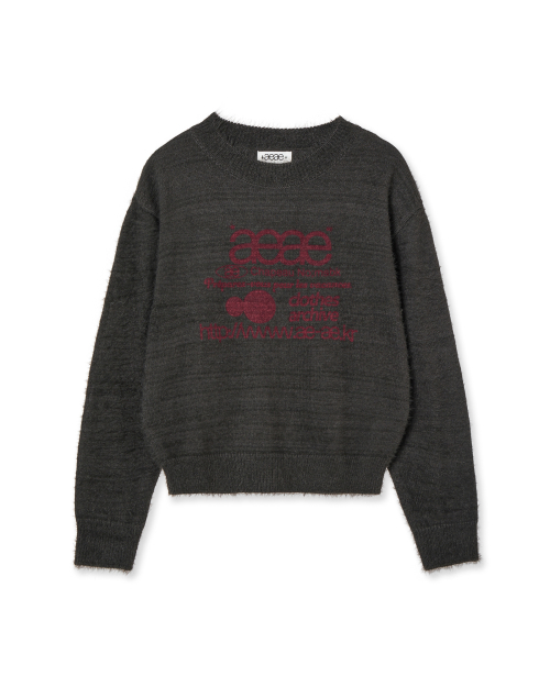 WEB LOGO CROP HAIRY KNIT [CHARCOAL]