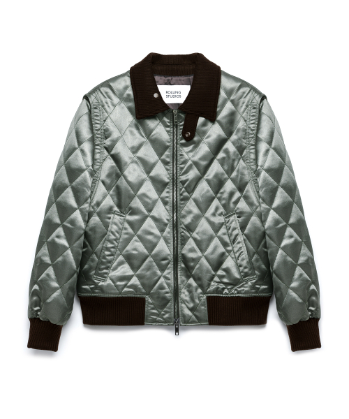 QUILTED BOMBER JACKET SATIN OLIVE GREEN