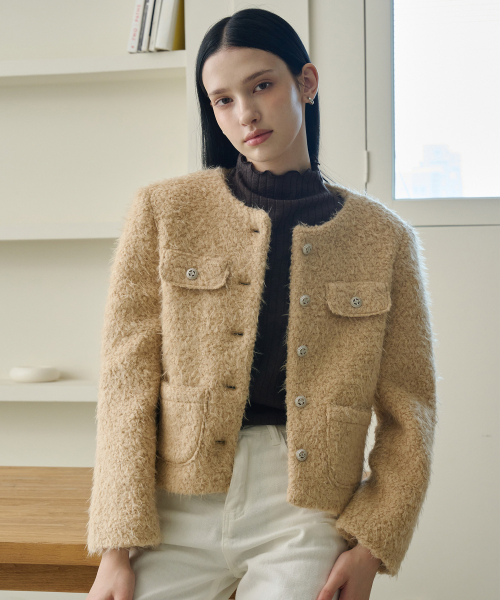 Буклированный шерстяной жакет Beige [T43]