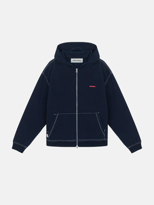 [UNISEX] STITCH POCKET ZIP UP HOODIE - NAVY