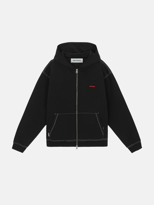 [UNISEX] STITCH POCKET ZIP UP HOODIE - BLACK